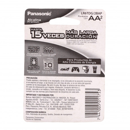 Pila alcalinas Panasonic Premium AA 2 unid (CONSULTA DISPONIBILIDAD Y ...