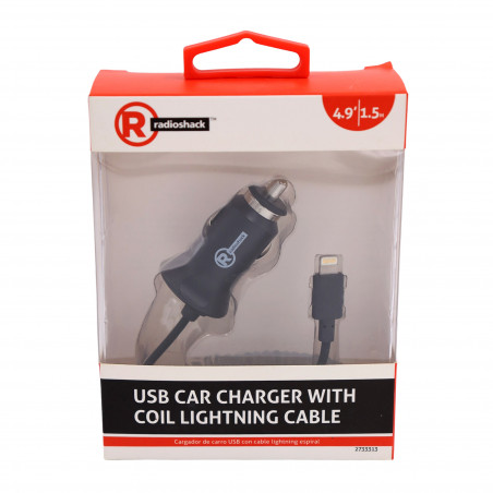 Cargador para auto Radioshack USB con cable Lightning espiral