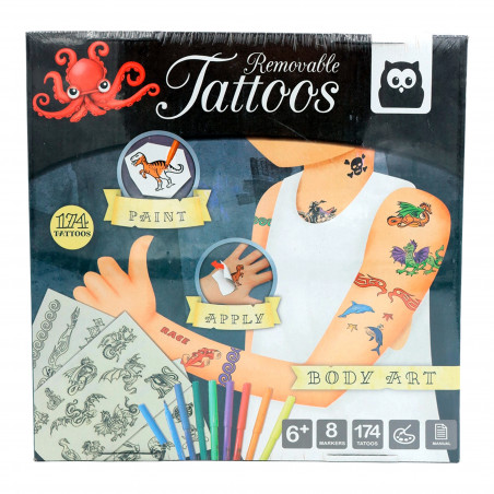 Kit de tatuaje EurekaKids con imágenes en blanco y negro para colorear