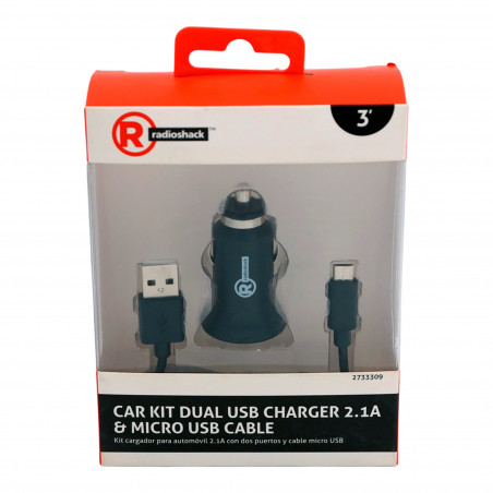 Cargador dual para auto RadioShack con cable micro USB
