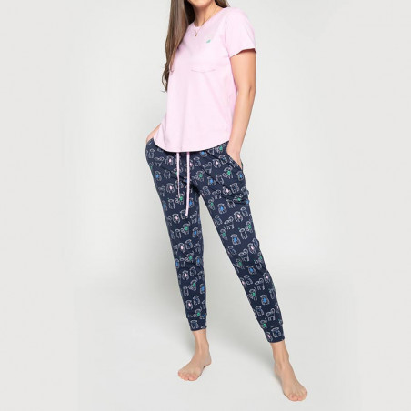 Pijama Textilón conjunto femenino rosado y azul
