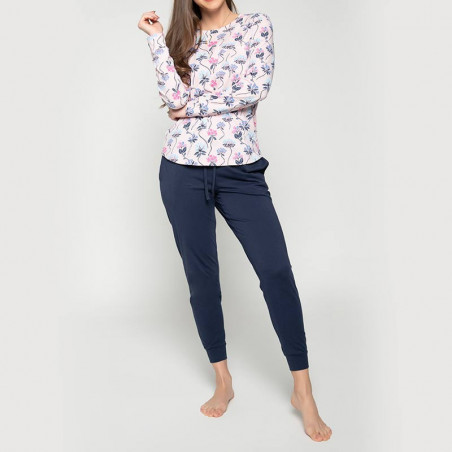 Pijama Textilón conjunto femenino largo rosado y azul