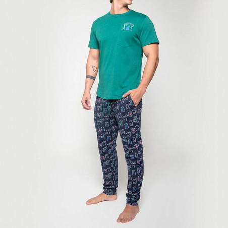 Pijama Textilón conjunto masculino Verde y azul