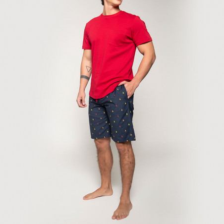 Pijama Textilón conjunto masculino Rojo y azul estampado