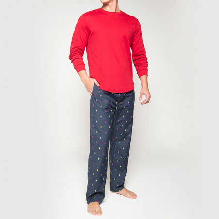 Pijama Textilón conjunto masculino largo Rojo y azul