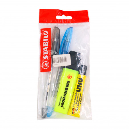 Set x 2 bolígrafos STABILO Bille 508 F + Resaltador Boss + UHU