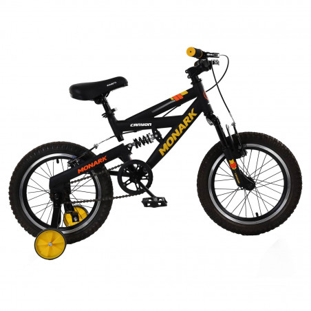 1. Bicicleta Monark MKP Canyon 16" negro y amarillo naranja