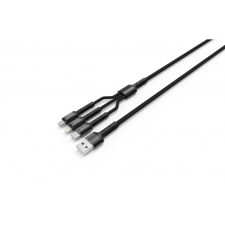Cable USB 3 EN 1 Huavi H-15 (Tipo C, Micro B, Lightning)