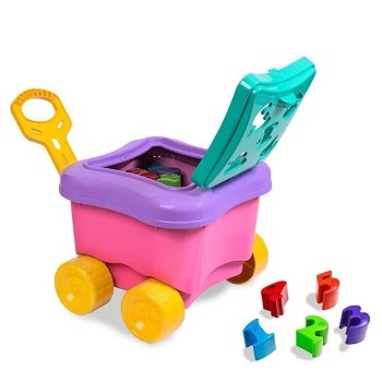 Baul didactico rosa de jalar con bloques de encaje