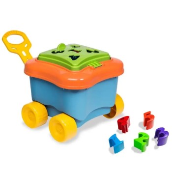 Baul didactico azul de jalar con bloques de encaje