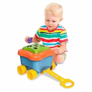 Baul didactico azul de jalar con bloques de encaje