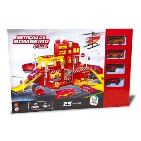 Estacion de bombero plus 24 piezas con 3 autos