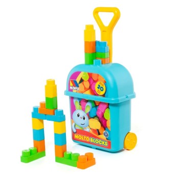 Carrito de jalar azul con 20 bloques molto babyland